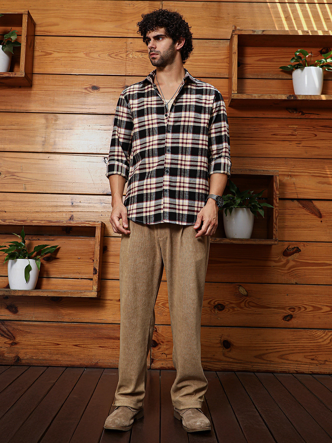 Dark-Plaid Relaxed Shirt