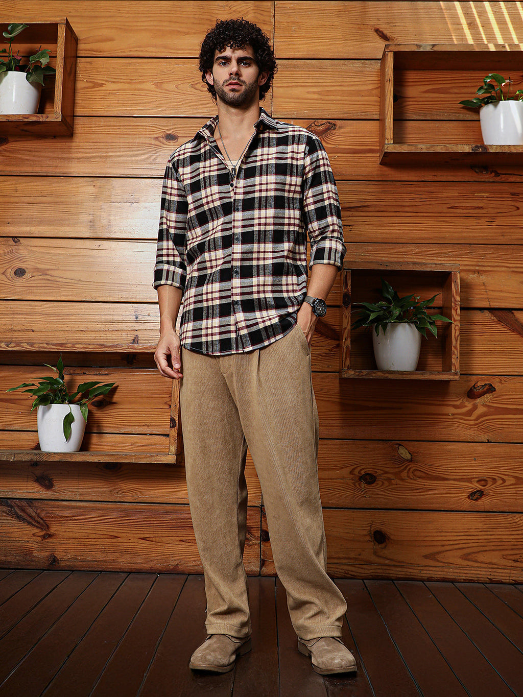 Dark-Plaid Relaxed Shirt