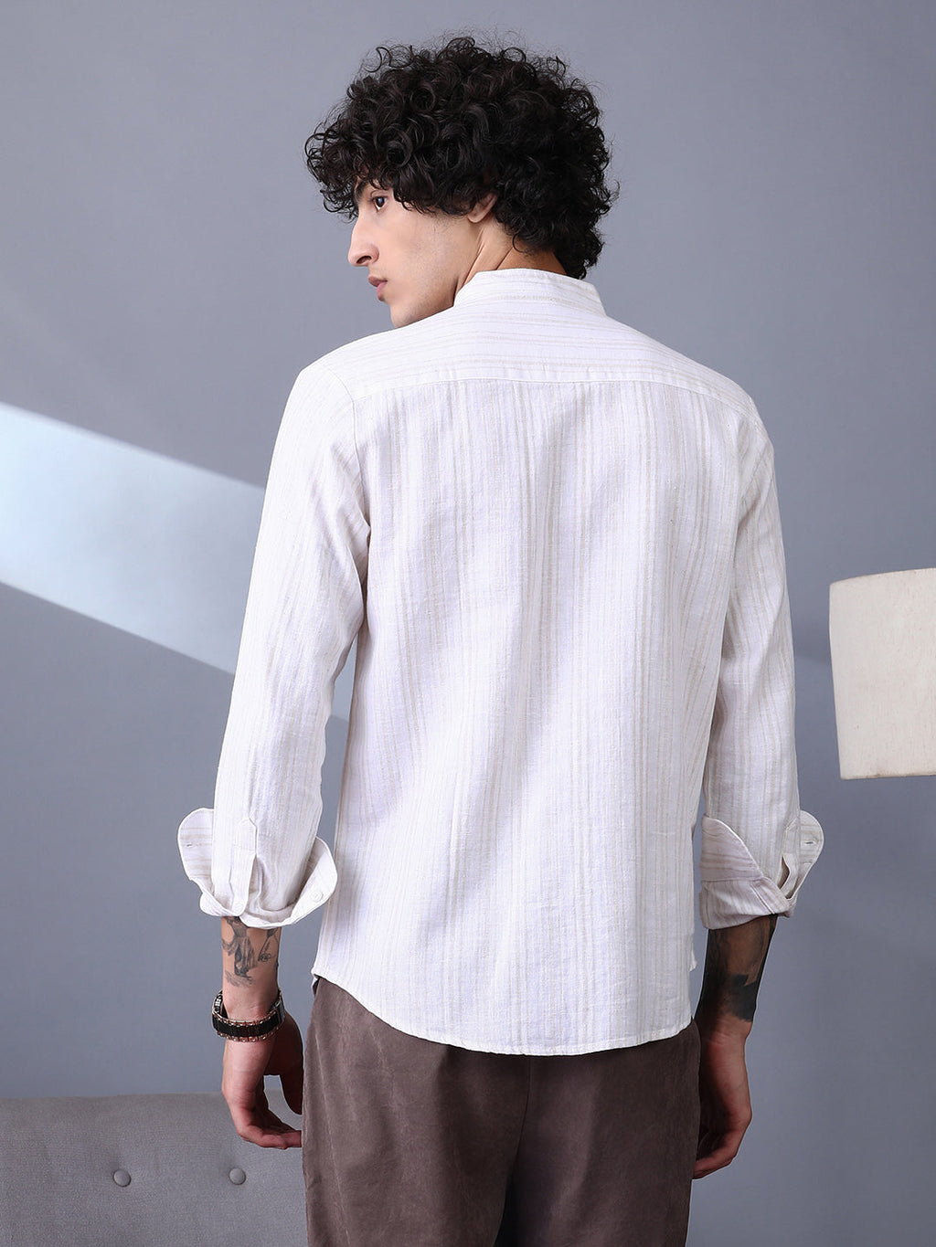 Striped Extended-Band Collar Shirt