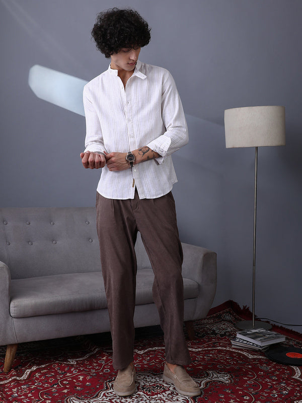 Striped Extended-Band Collar Shirt