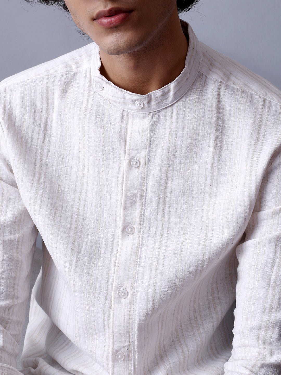 Striped Extended-Band Collar Shirt