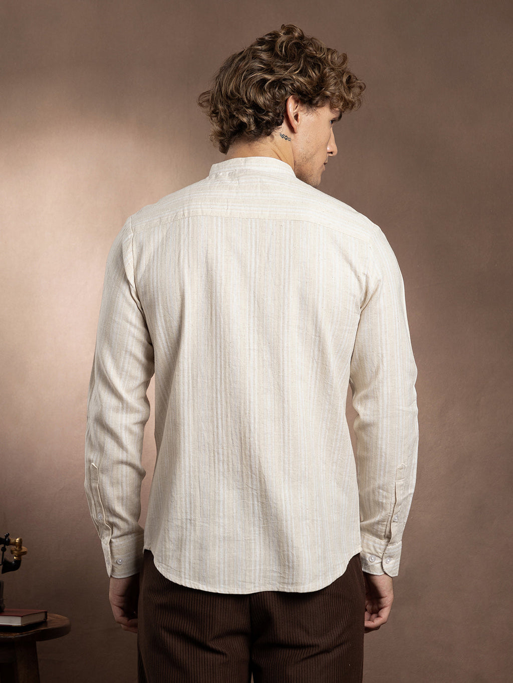 Striped Extended-Band Collar Shirt