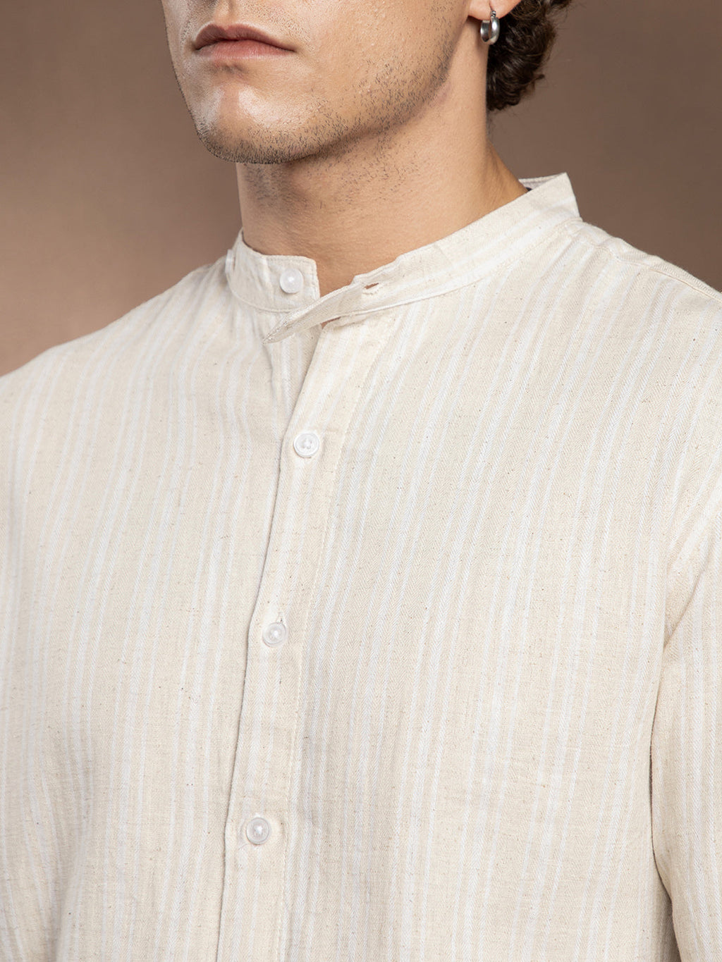 Striped Extended-Band Collar Shirt