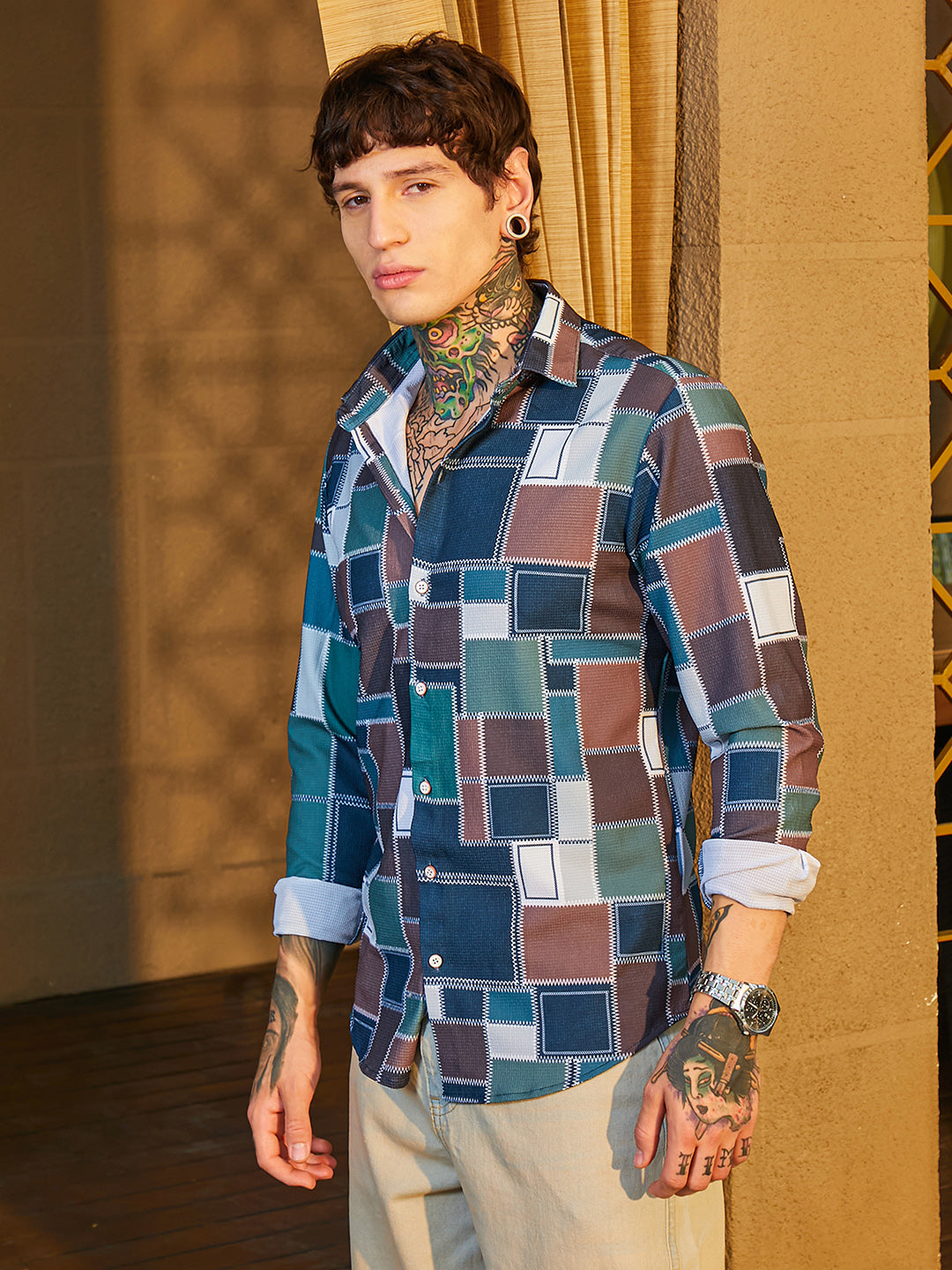 Patch-Stitch Imprint Shirt