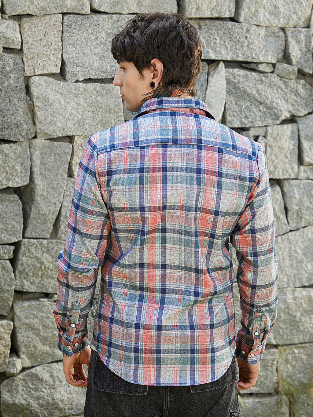Ribbed-Plaid Relaxed Shirt