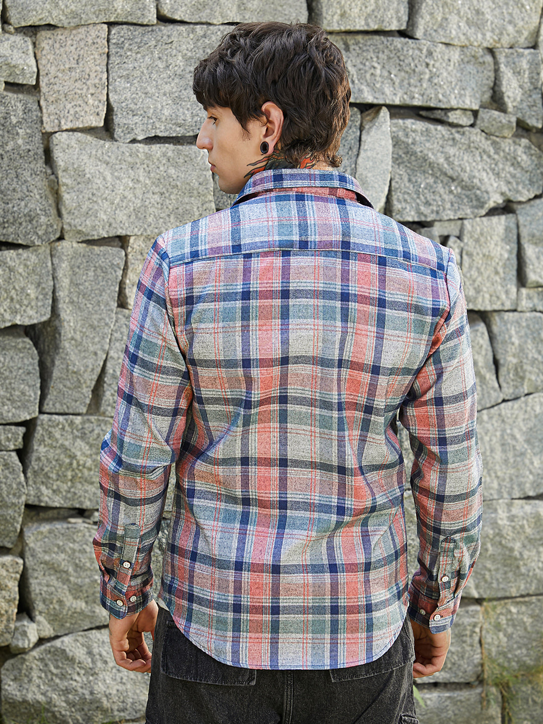Ribbed-Plaid Relaxed Shirt