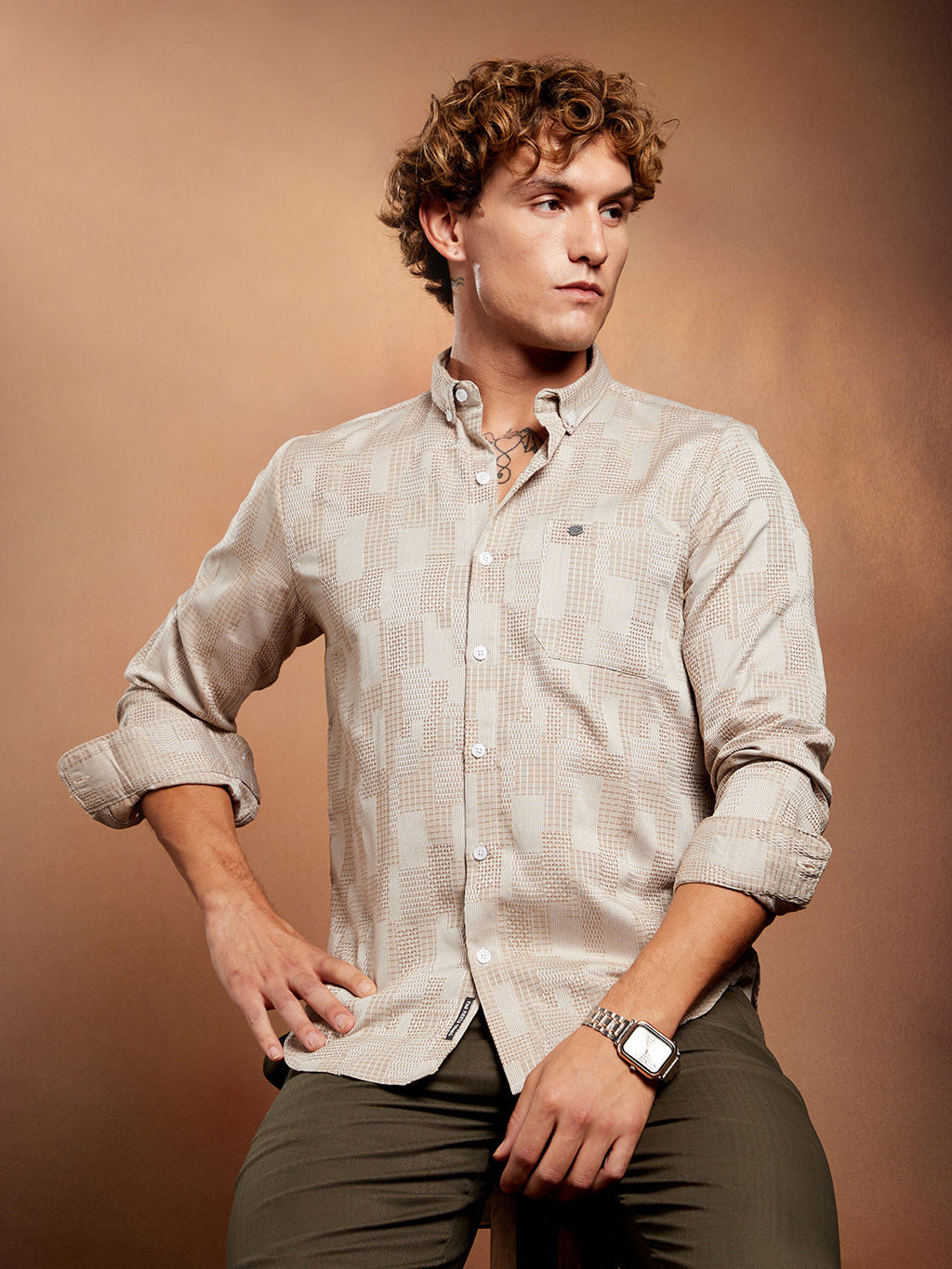 Weave-Block Regular Shirt