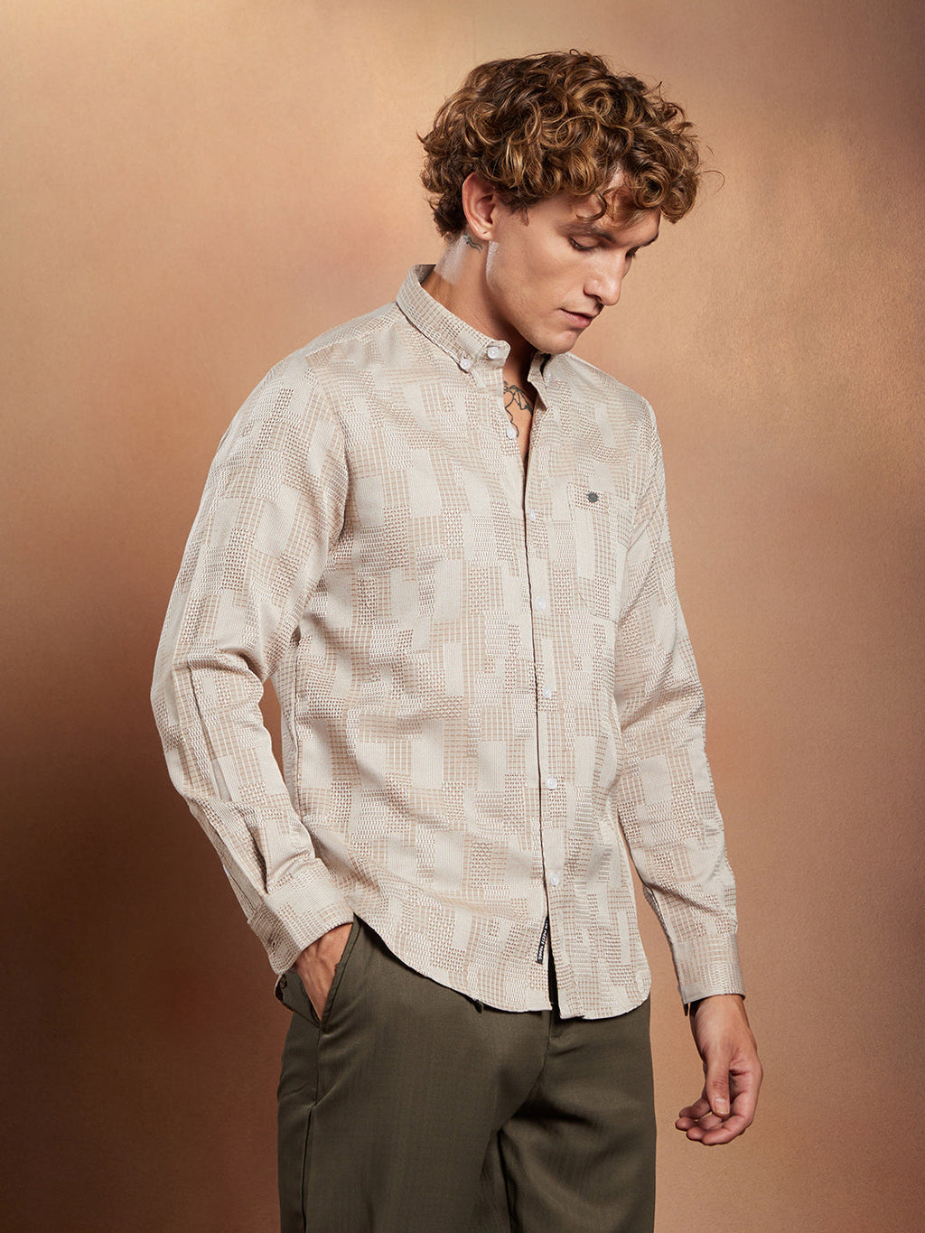 Weave-Block Regular Shirt