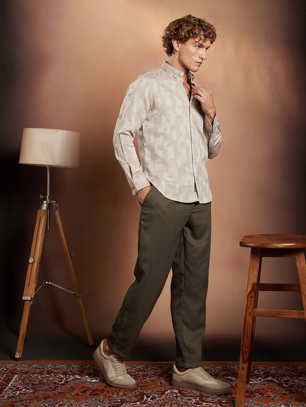 Weave-Block Regular Shirt