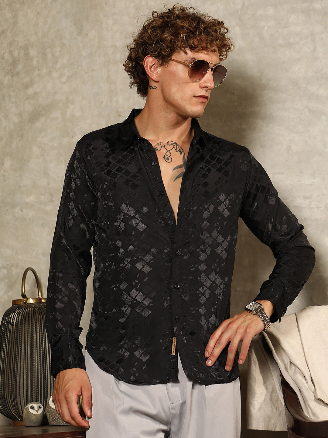 Noir-Cubic Textured Shirt