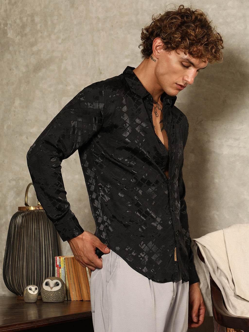 Noir-Cubic Textured Shirt