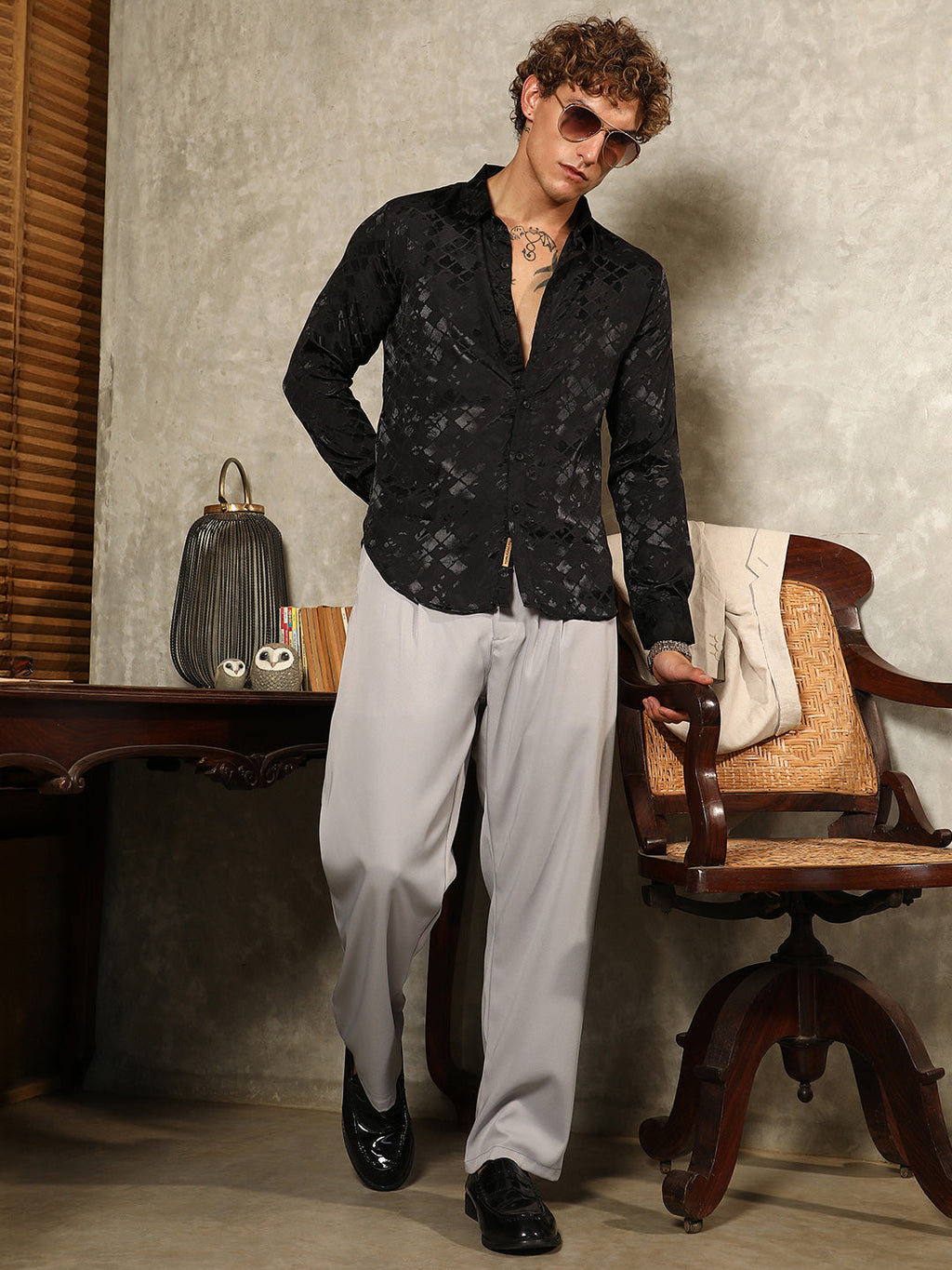 Noir-Cubic Textured Shirt