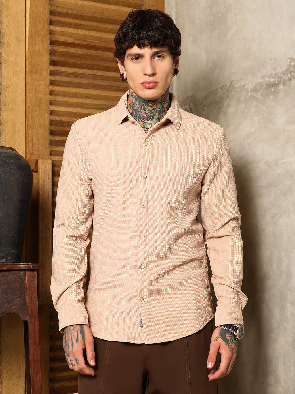 Chevron-Panel Tactile Shirt