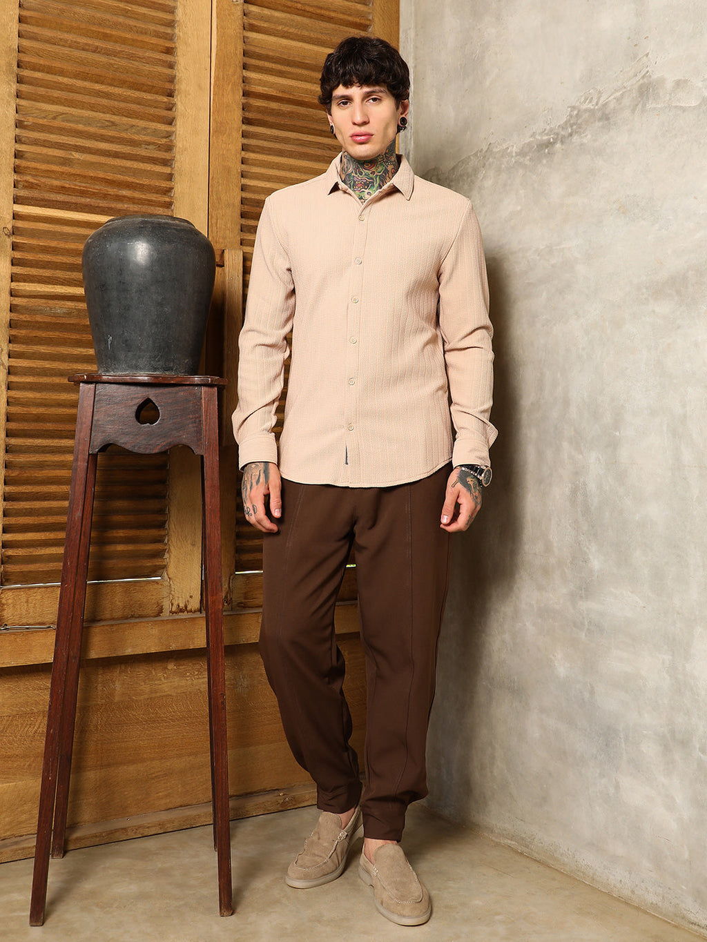 Chevron-Panel Tactile Shirt