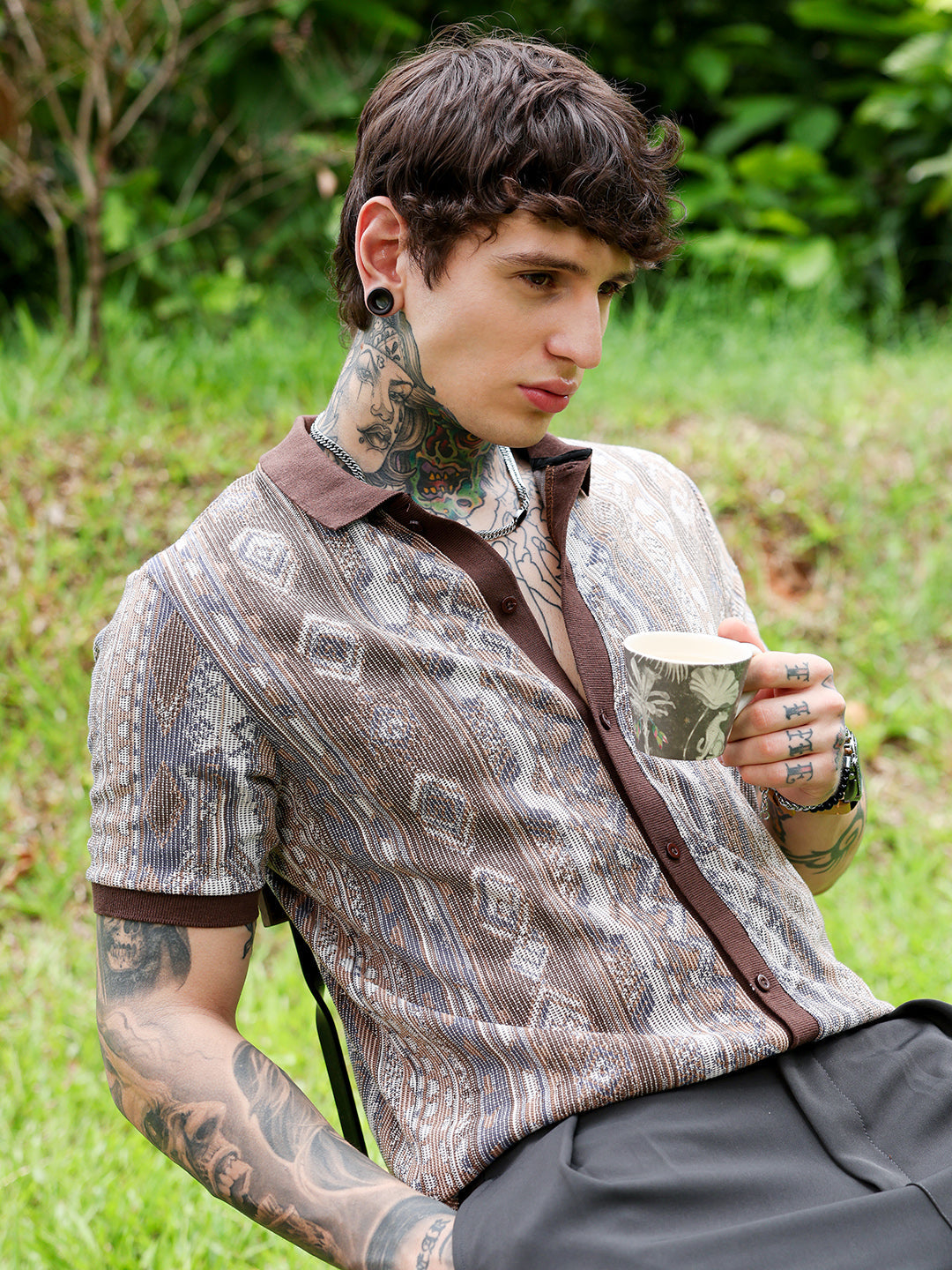 Folk Jacquard-Knit Polo Shirt