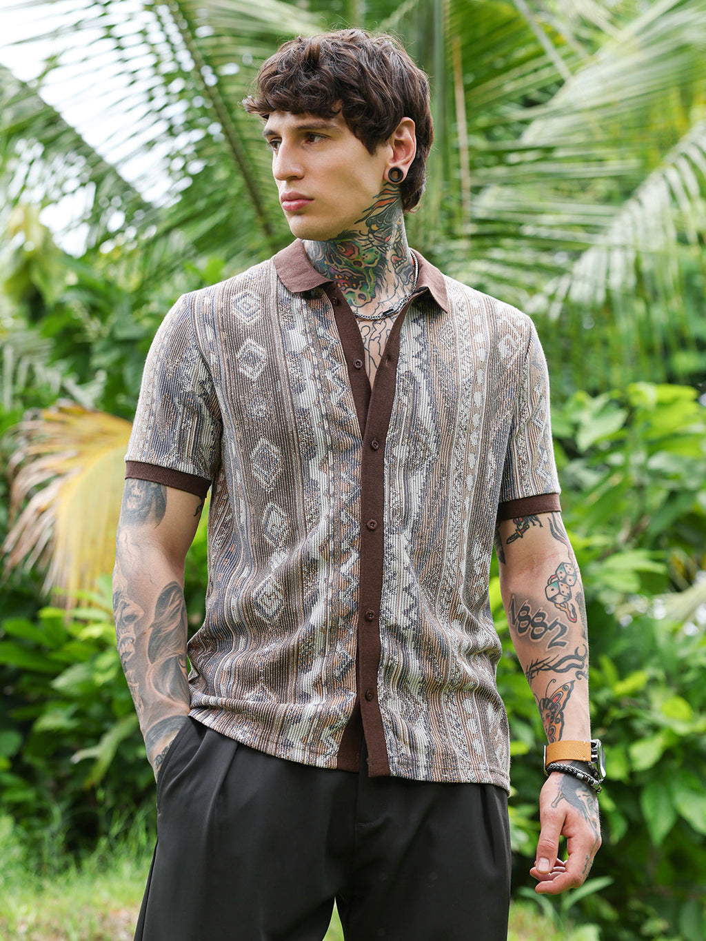 Folk Jacquard-Knit Polo Shirt