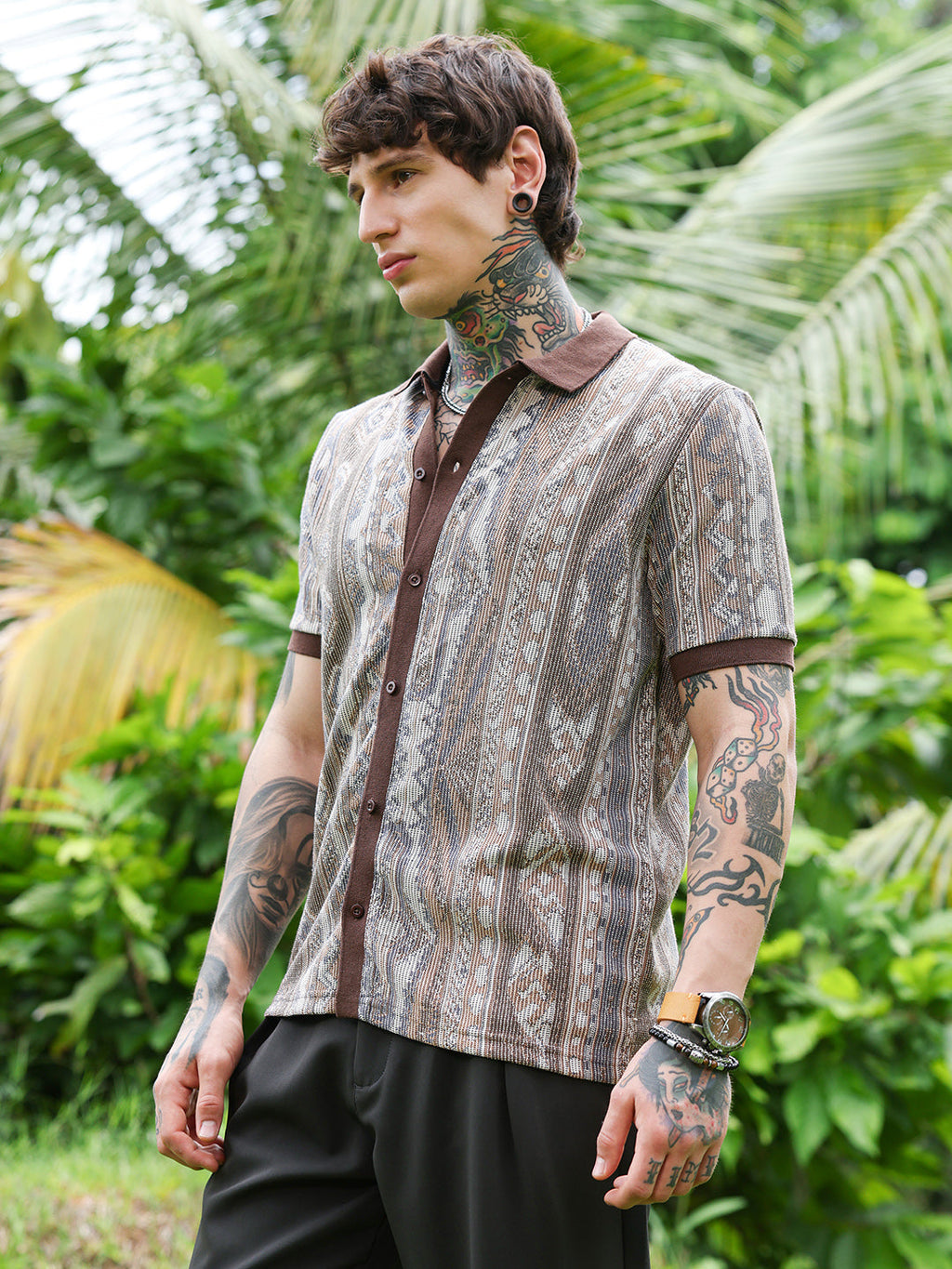 Folk Jacquard-Knit Polo Shirt