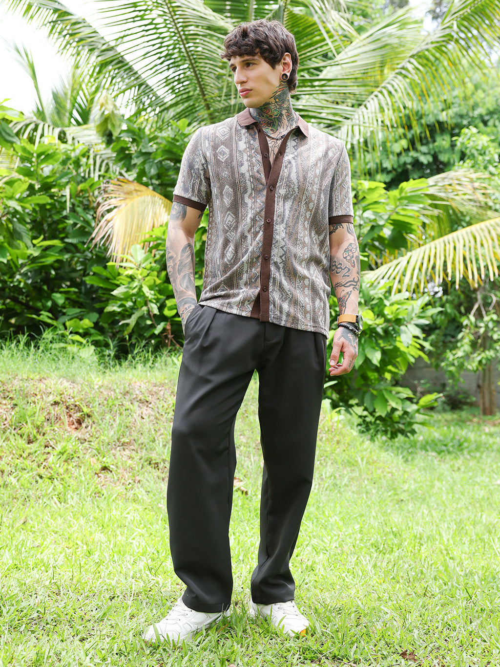 Folk Jacquard-Knit Polo Shirt