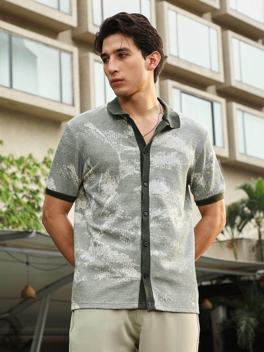 Fade-Imprint Waffle Polo Shirt