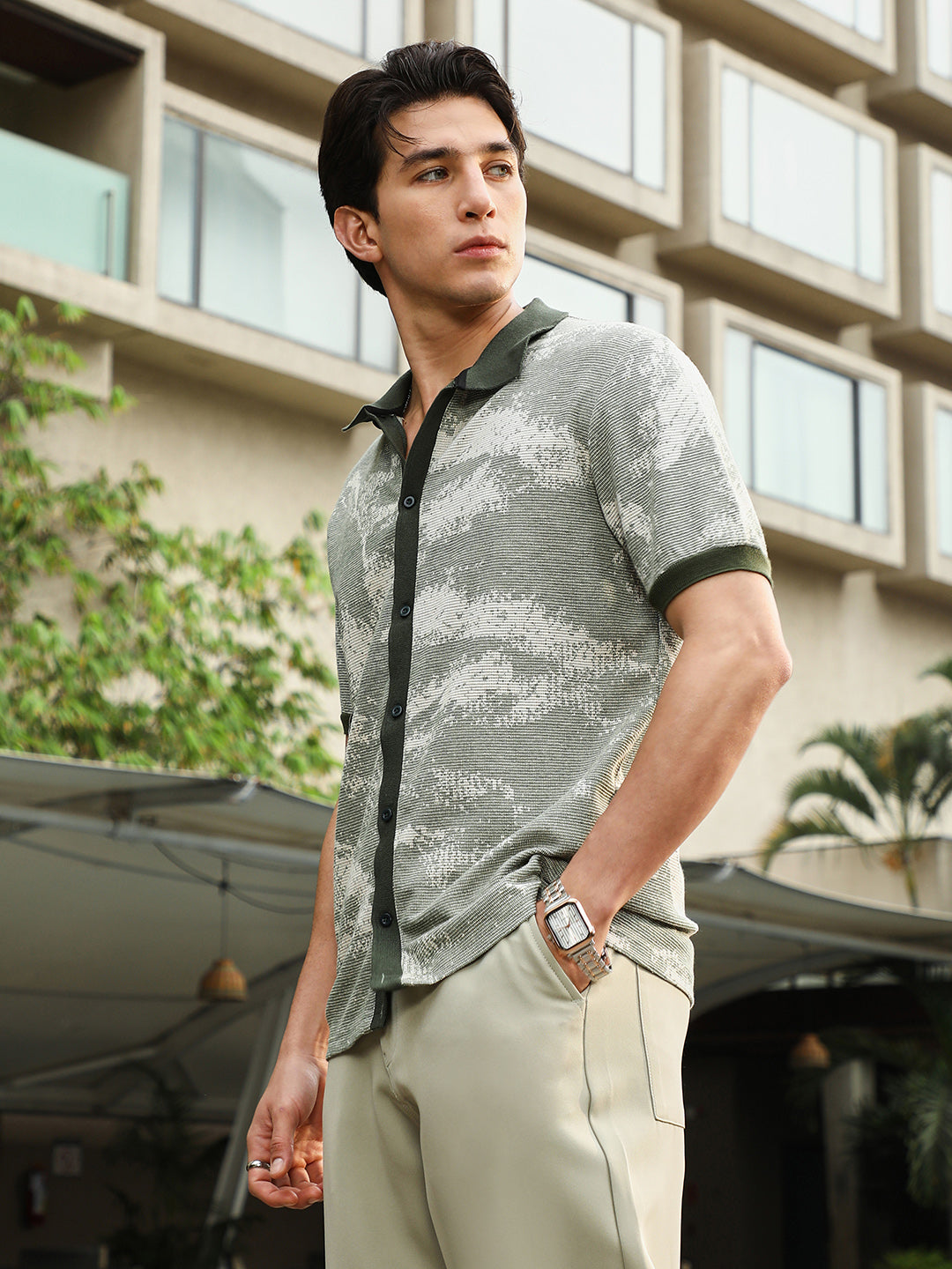 Fade-Imprint Waffle Polo Shirt