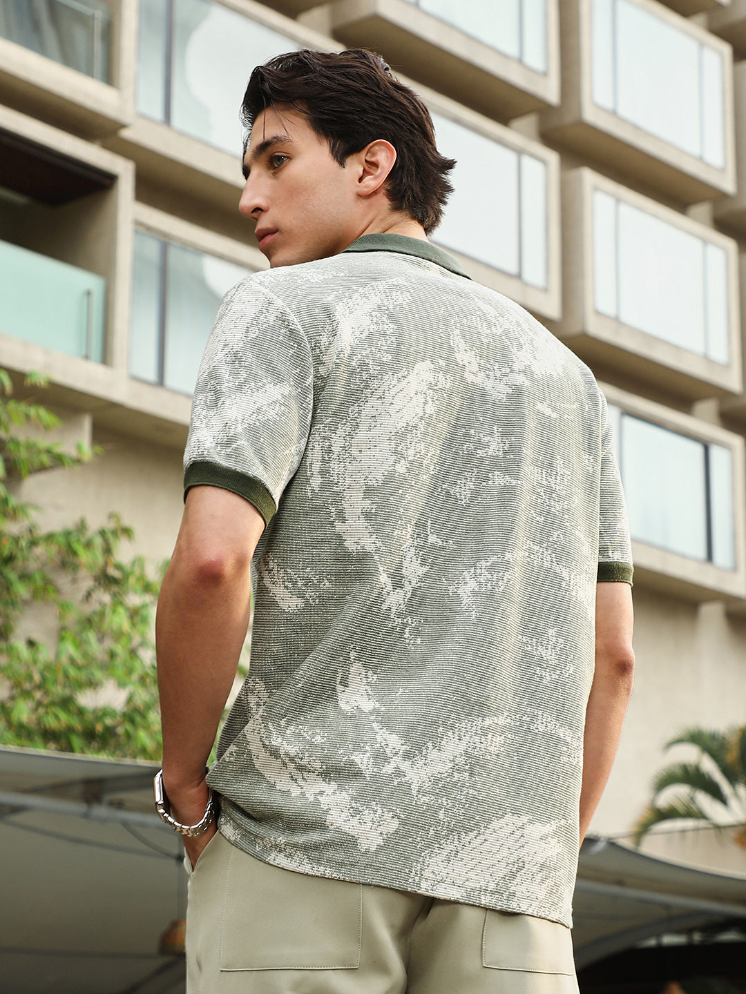 Fade-Imprint Waffle Polo Shirt