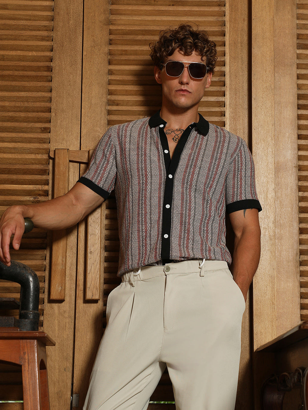 Slim Fit Striped Polo Collar Shirt