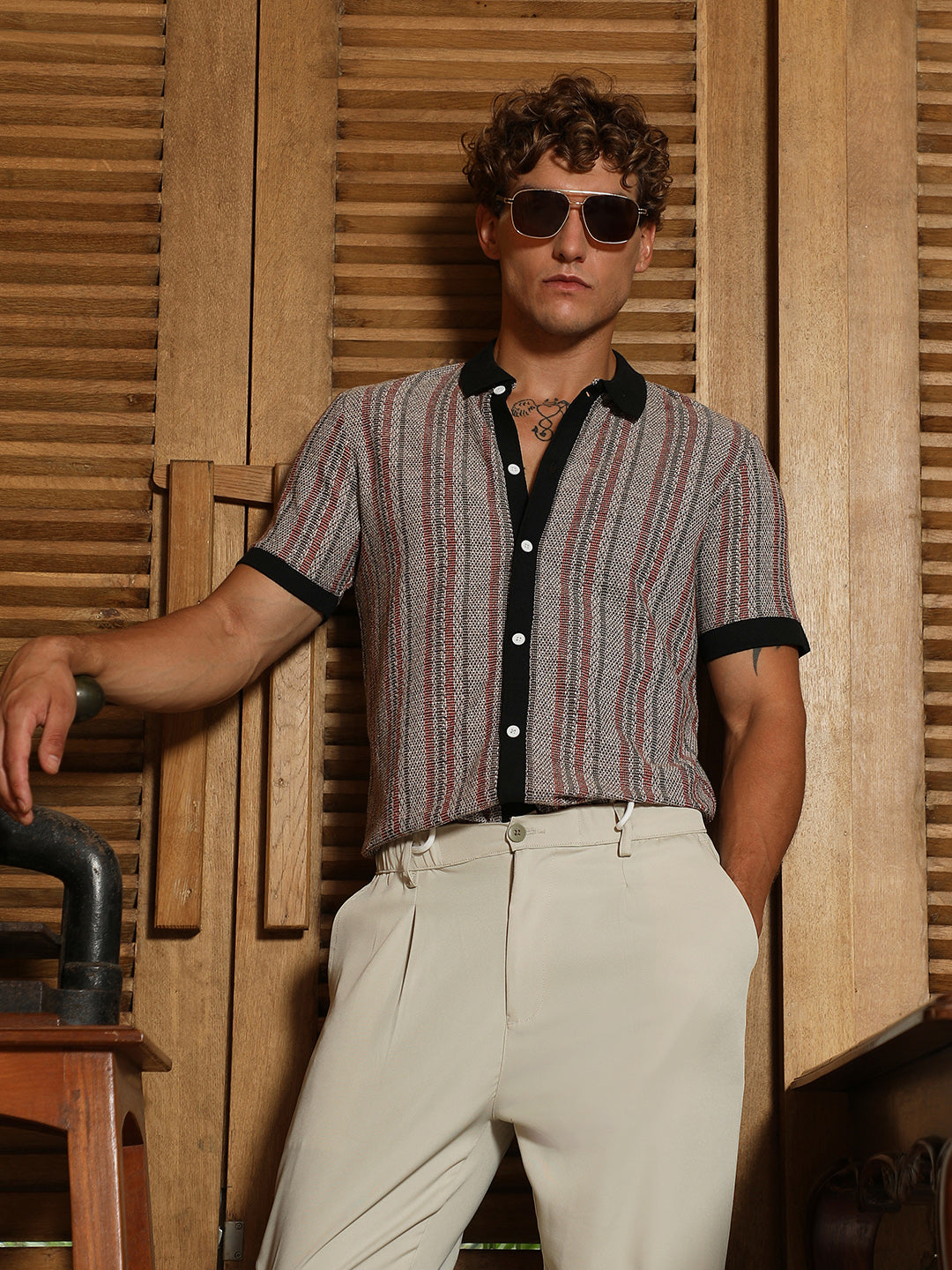 Slim Fit Striped Polo Collar Shirt