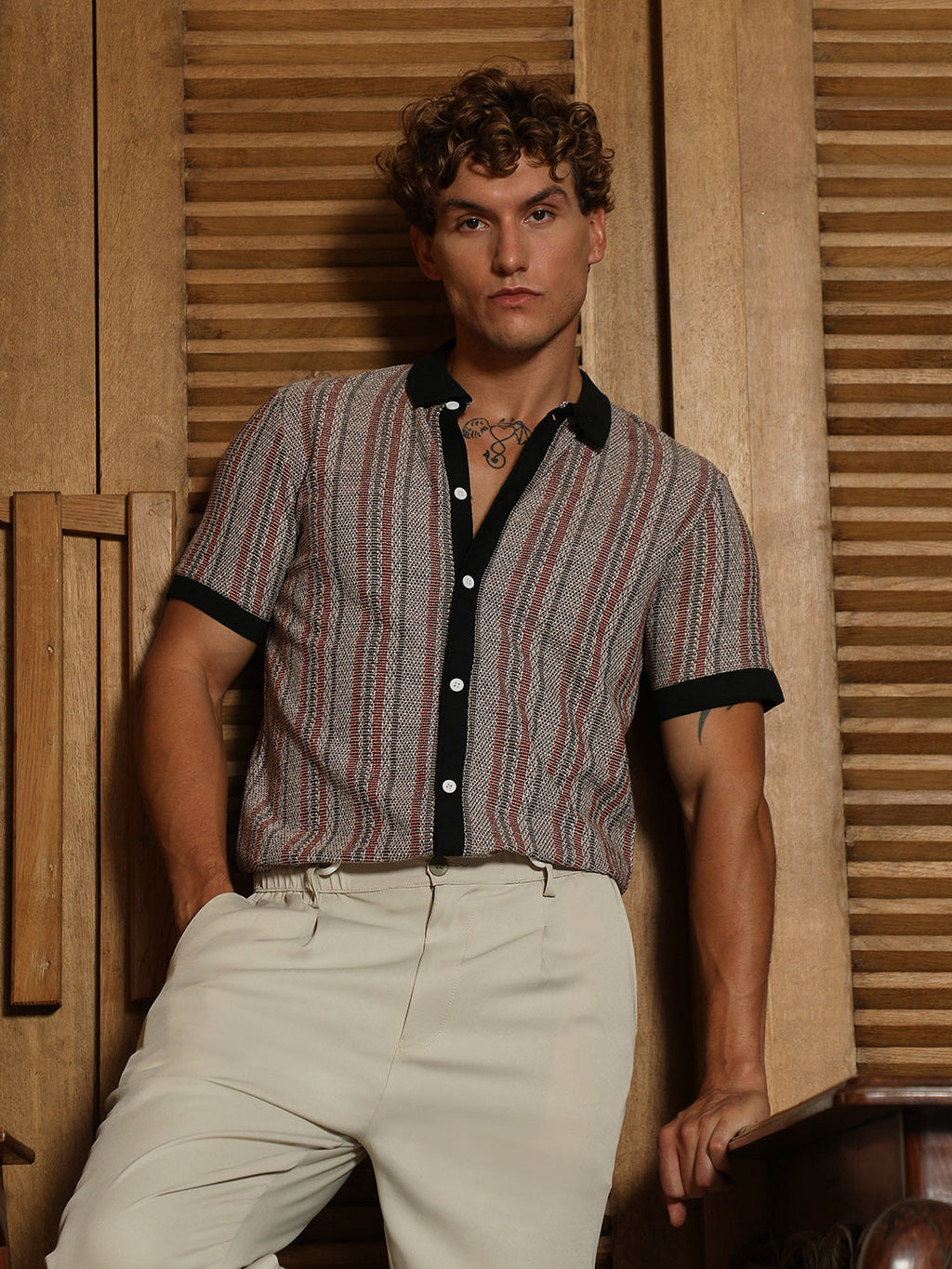 Slim Fit Striped Polo Collar Shirt