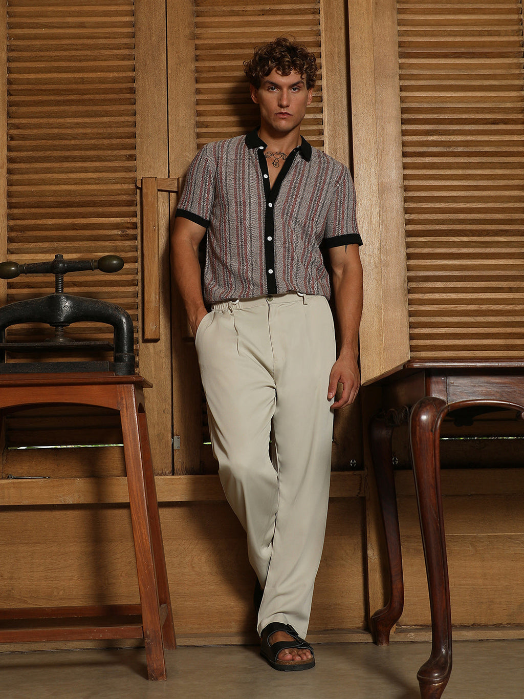 Slim Fit Striped Polo Collar Shirt