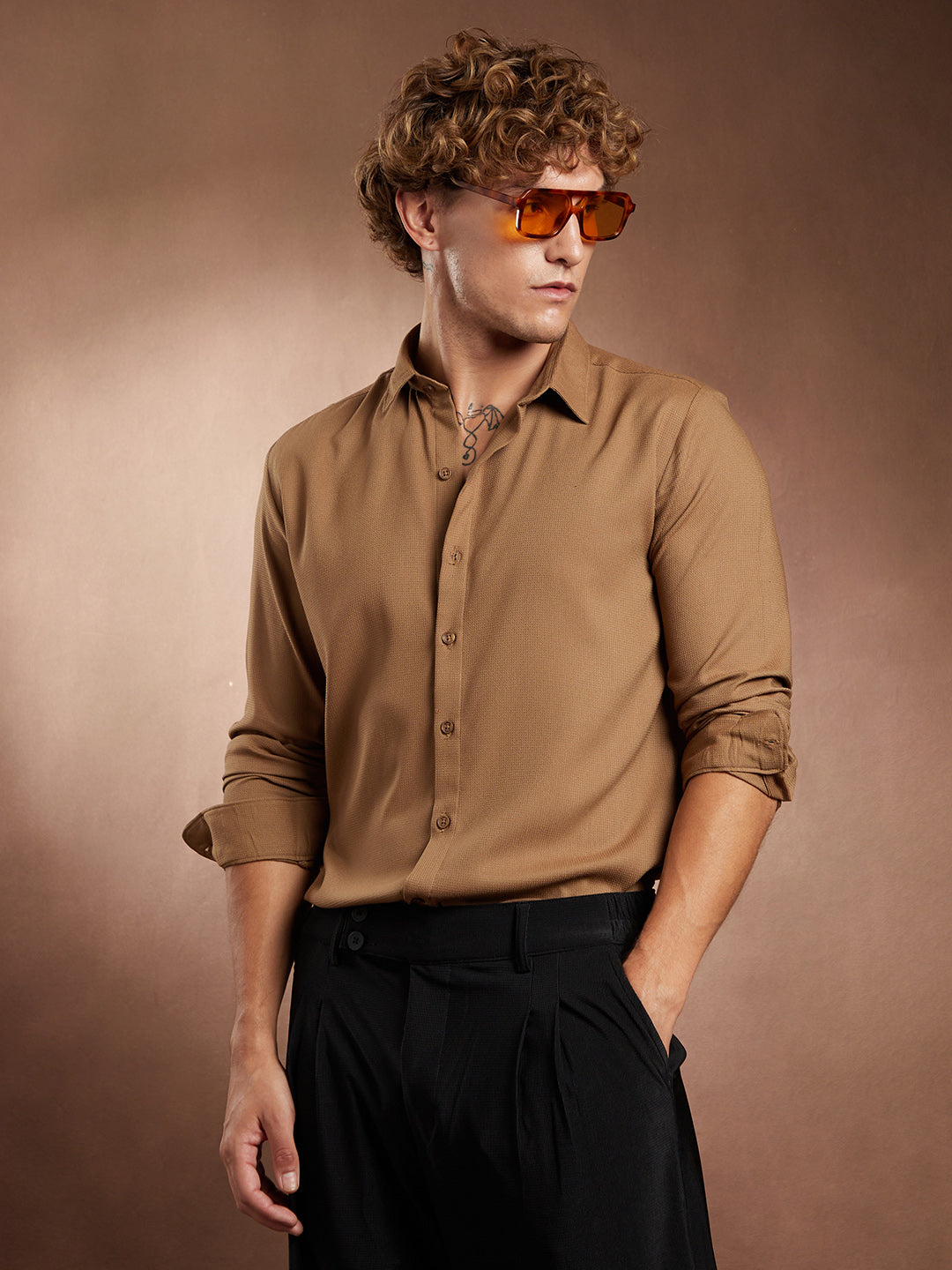 Solid Waffle-Weave Shirt