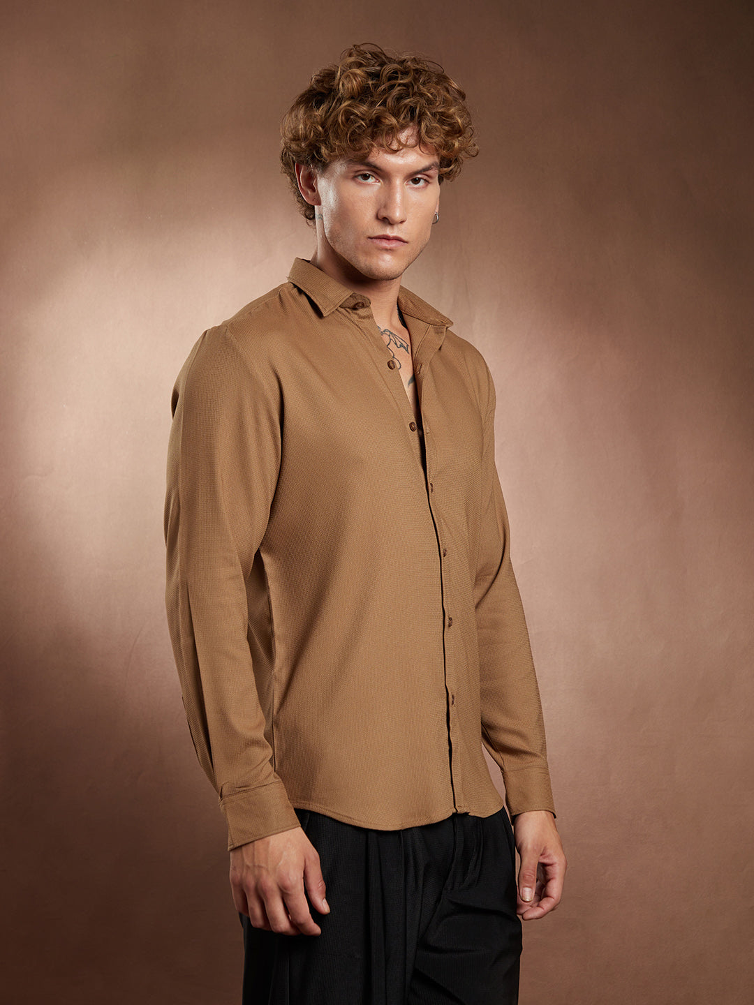 Solid Waffle-Weave Shirt