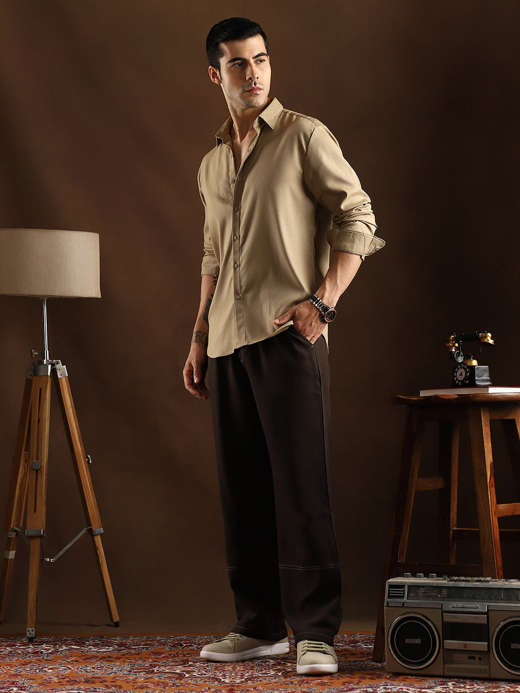 Solid Waffle-Weave Shirt