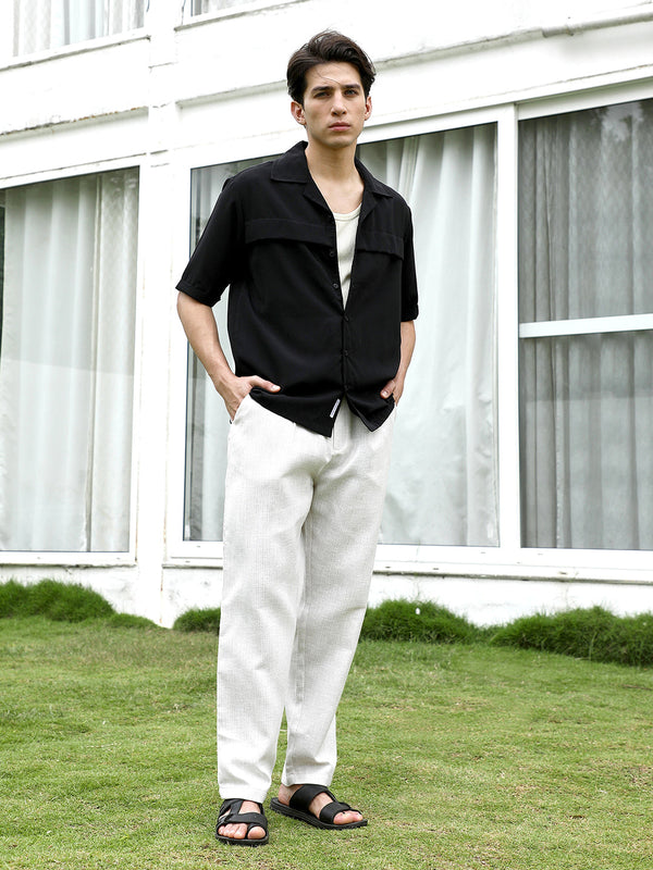 Black Cuban Collar Short Sleeve Shirt