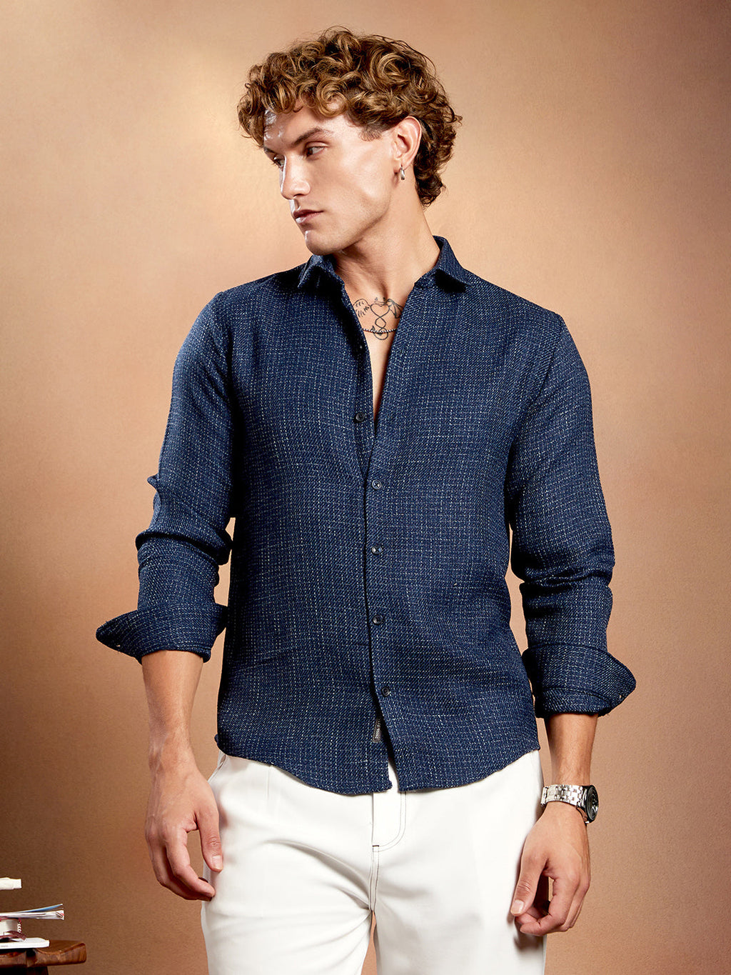 Grid-Weave Regular Shirt