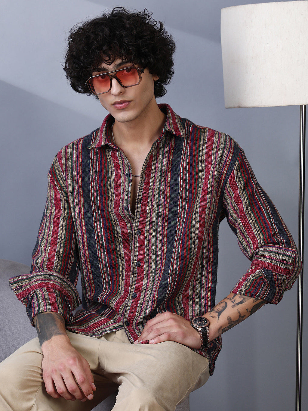 Multitrack-Striped Woven Shirt