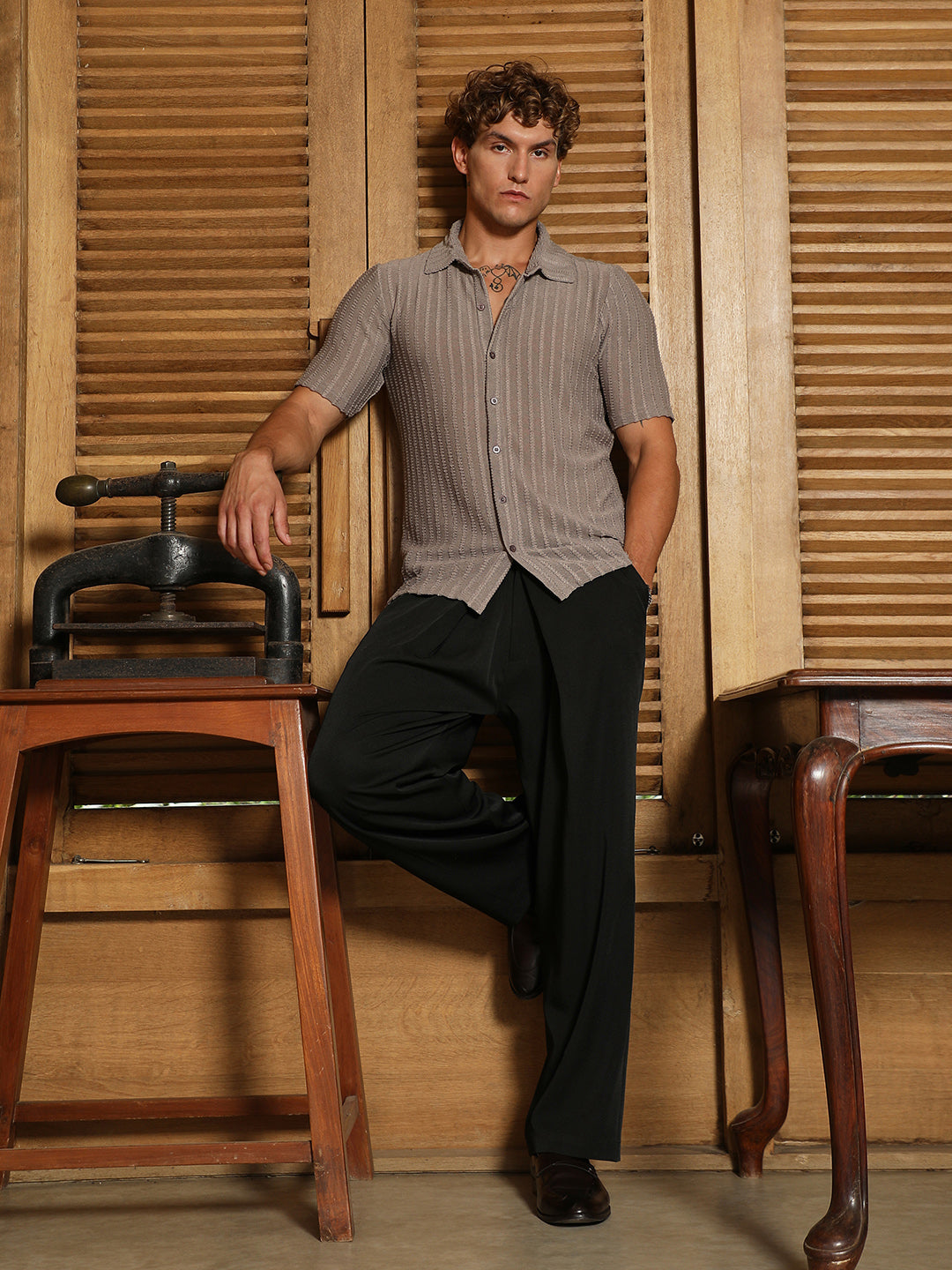 Cross-Stitch Stripe Knit Shirt