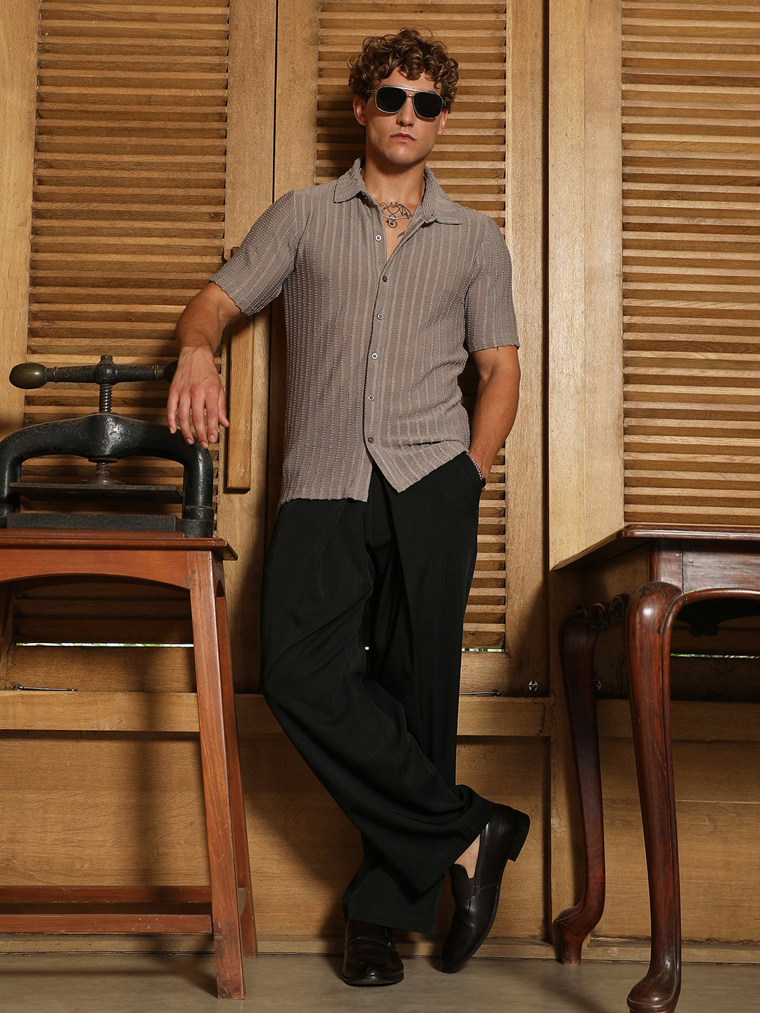 Cross-Stitch Stripe Knit Shirt