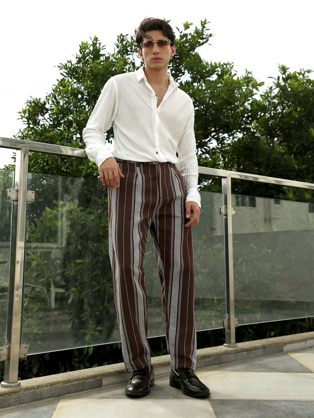 White Textured Slim Fit Shirt With Spread Collar