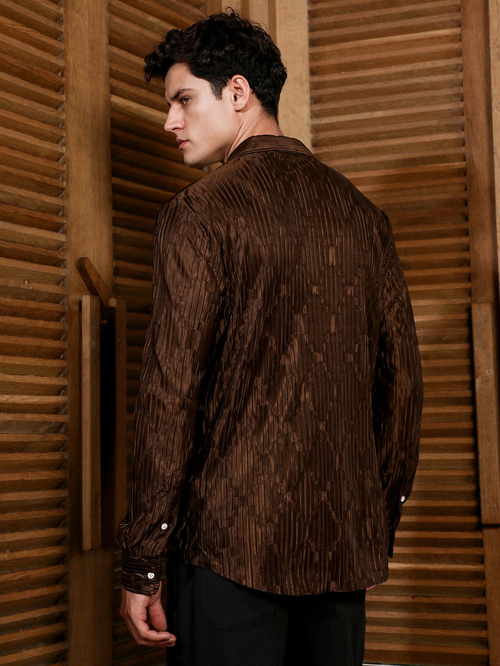 Chocolate Brown Ruche-Pleated Shirt