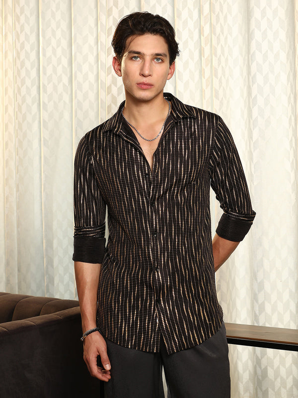 Metallic-Tendril Pleated Shirt