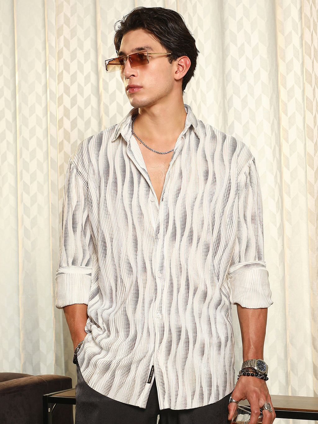 Metallic-Gradient Pleated Shirt