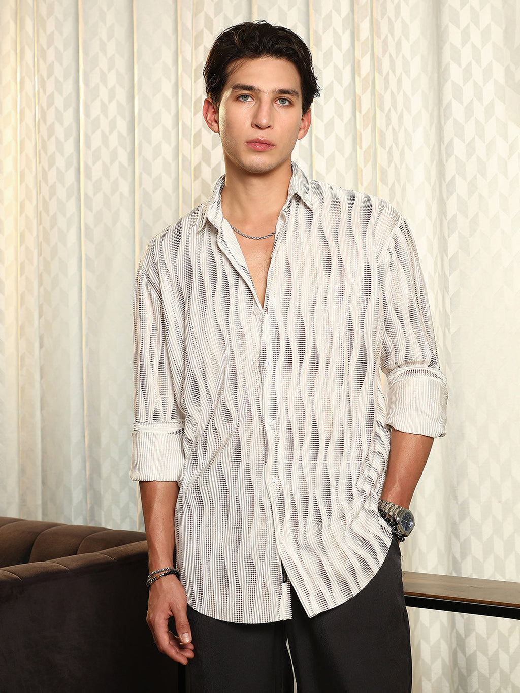 Metallic-Gradient Pleated Shirt