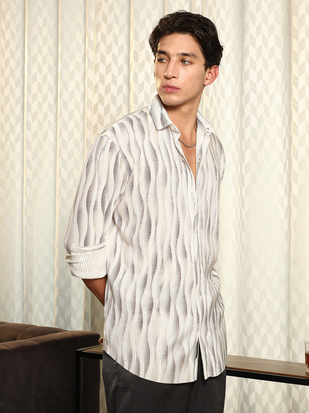 Metallic-Gradient Pleated Shirt