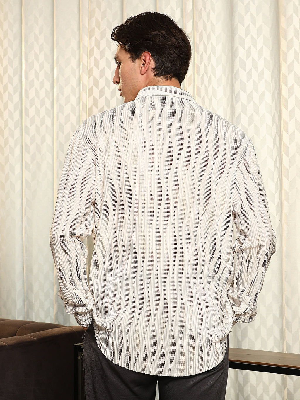 Metallic-Gradient Pleated Shirt