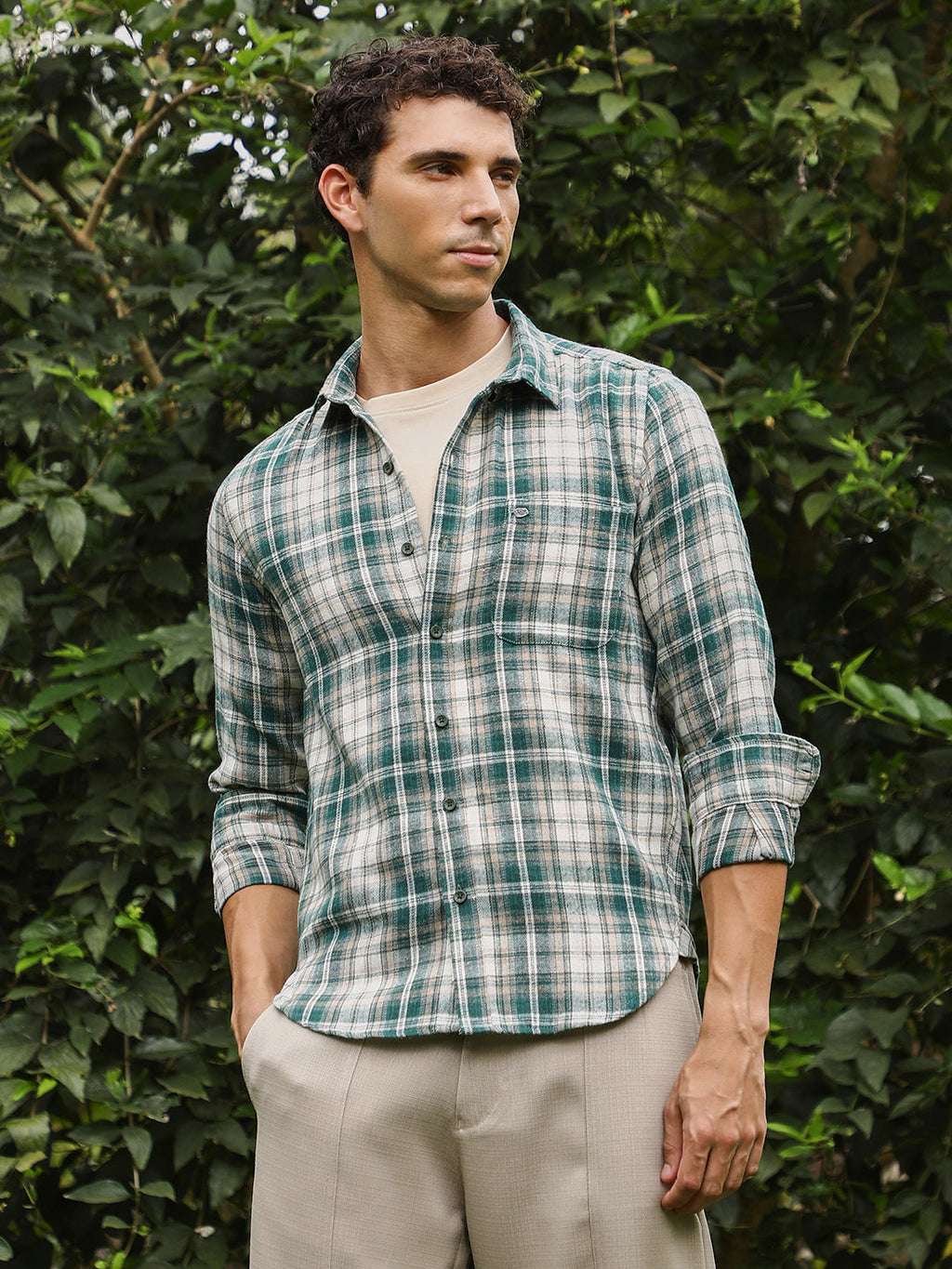 Button-Down Ombre-Plaid Shirt
