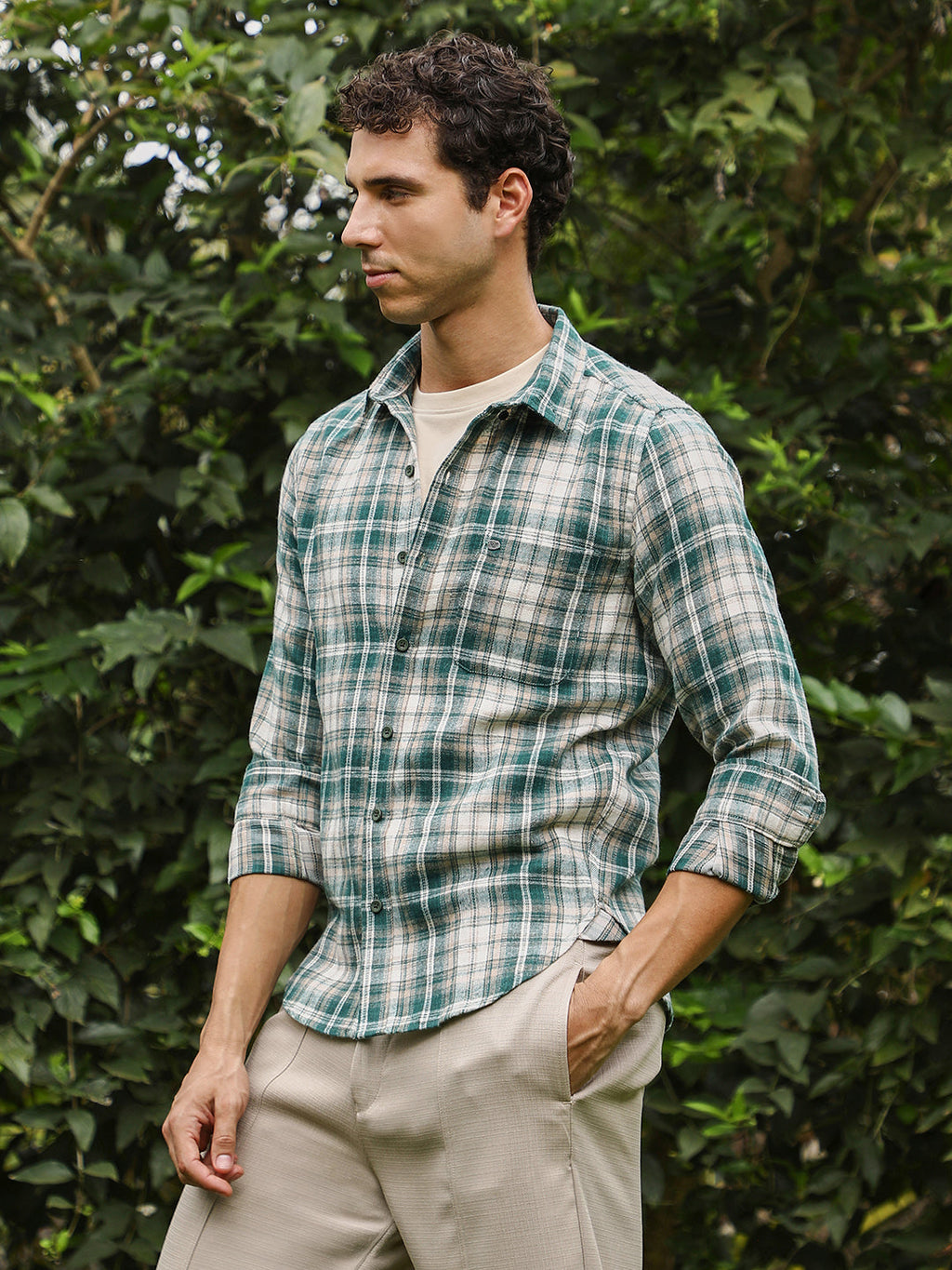 Button-Down Ombre-Plaid Shirt