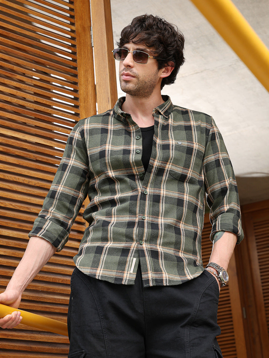 Button-Down Shadow-Plaid Shirt