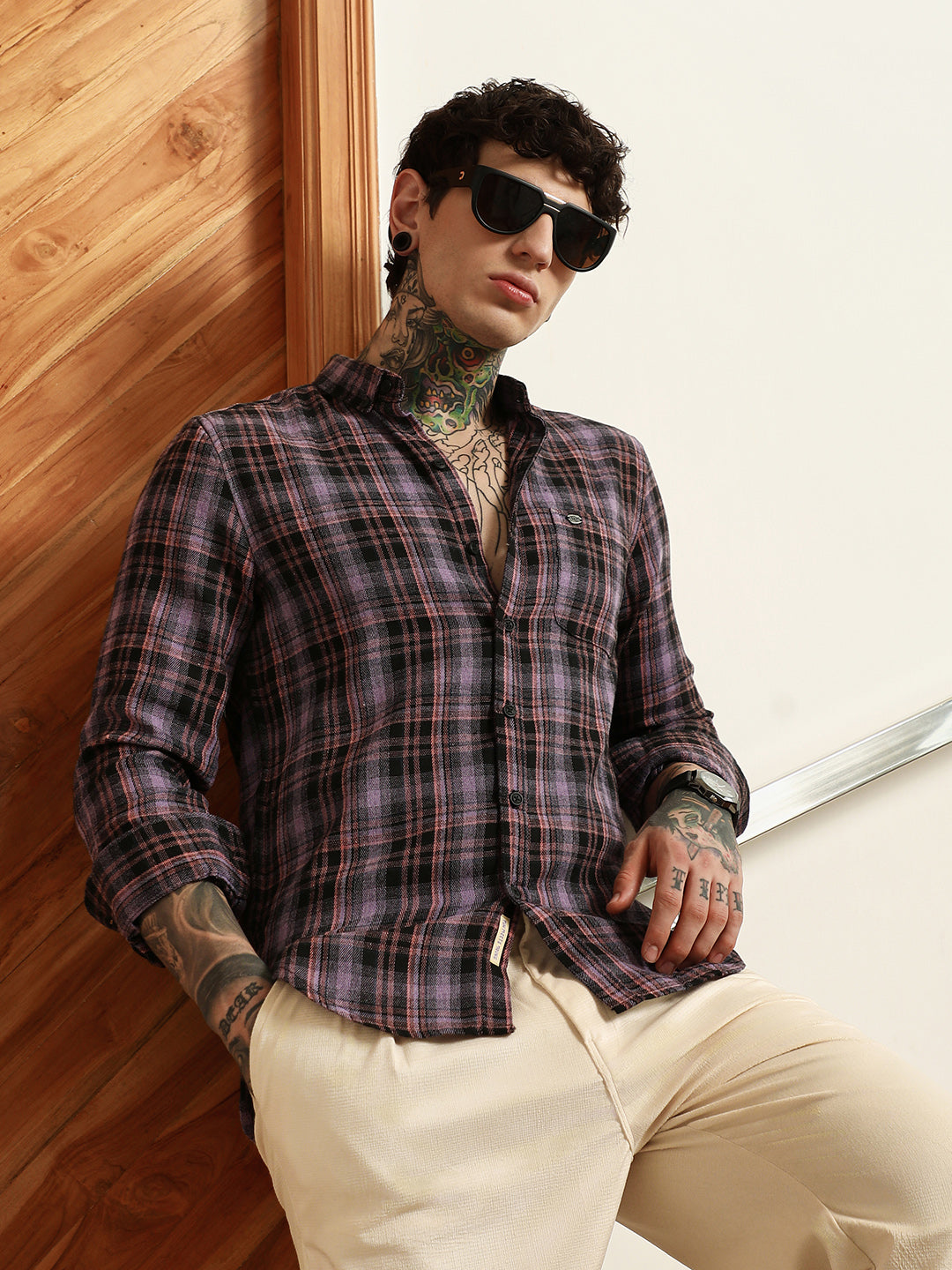 Purple Check Full Sleeve Shirt