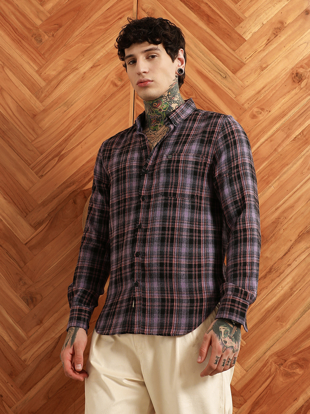 Purple Check Full Sleeve Shirt