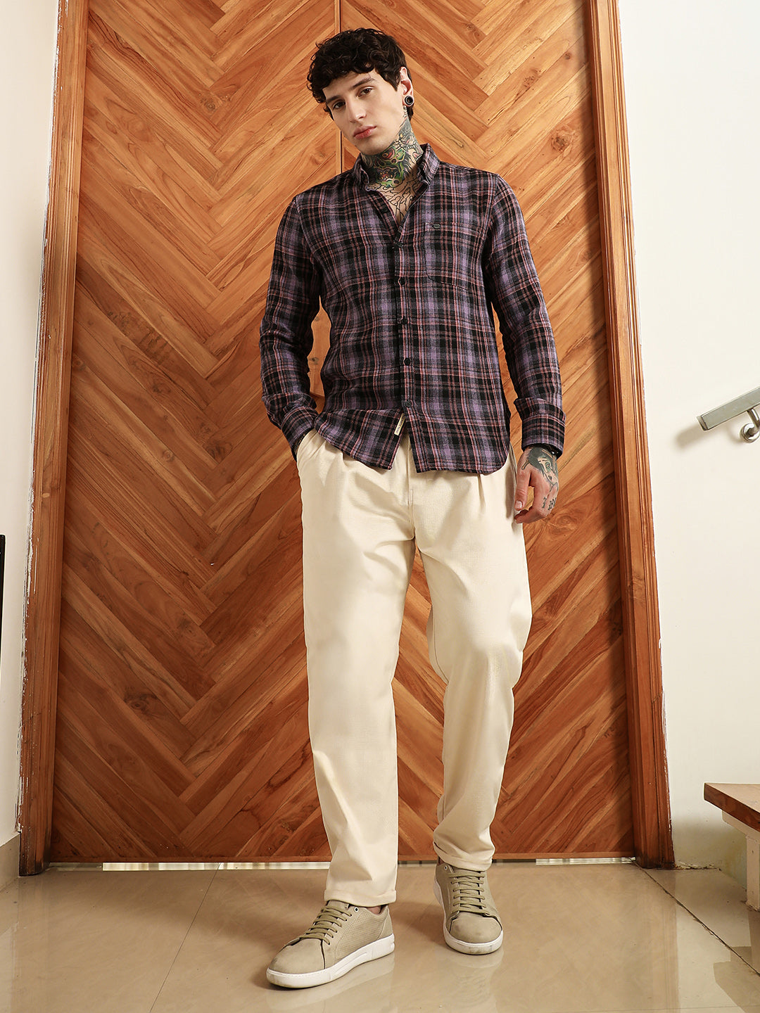 Purple Check Full Sleeve Shirt